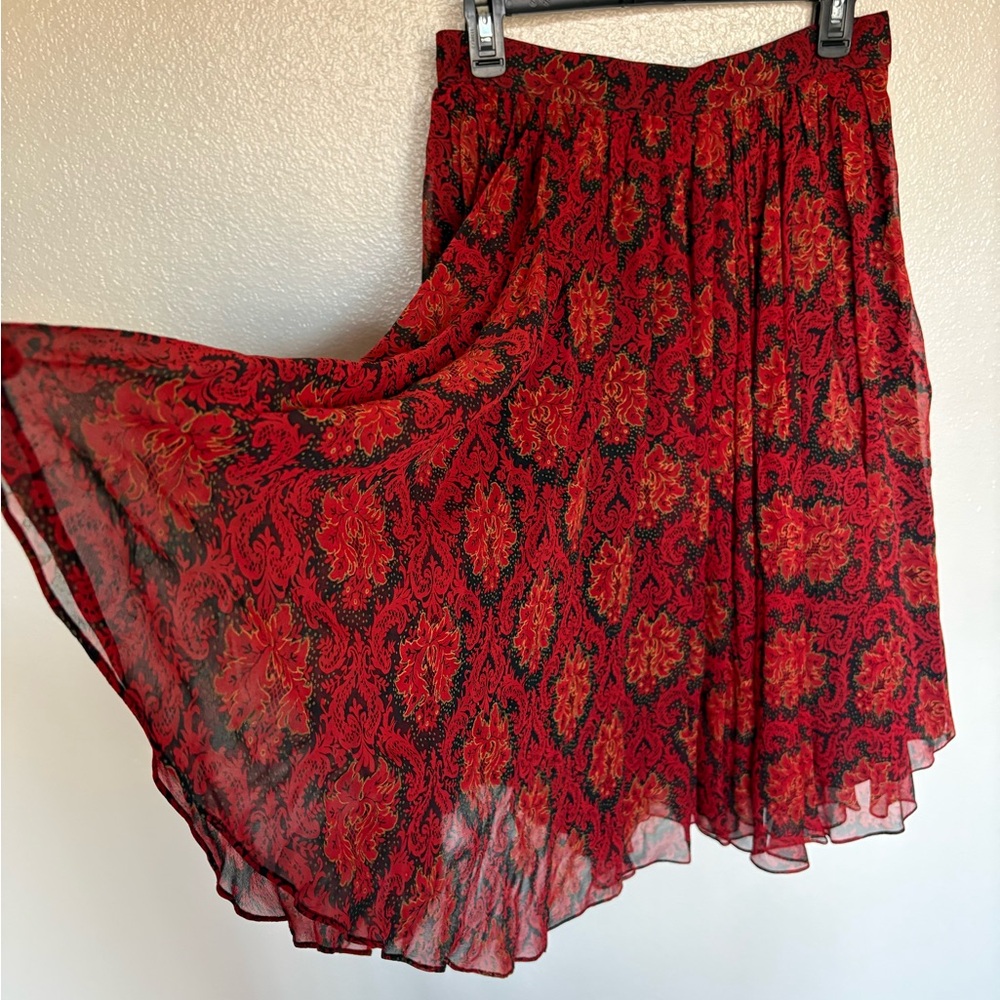 Fairycore - Red and Black Floral Silk Skirt